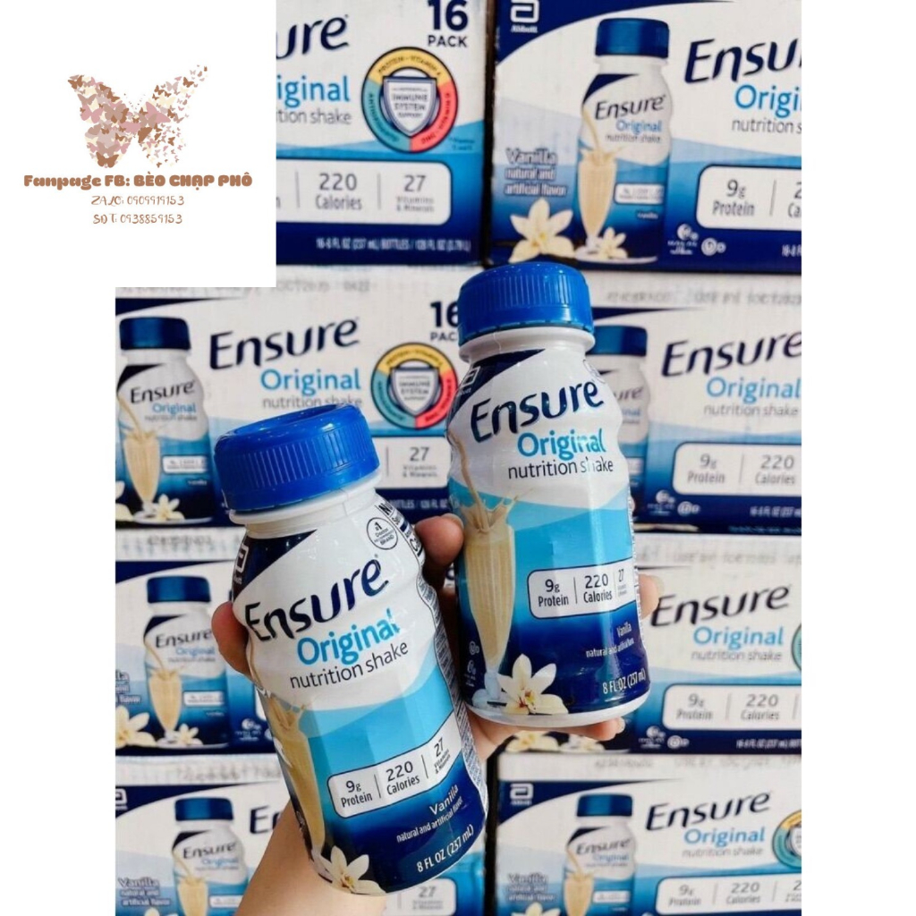 Sữa Ensure nước hương Vani Ensure Original Vanilla 237ml Thùng 16 chai