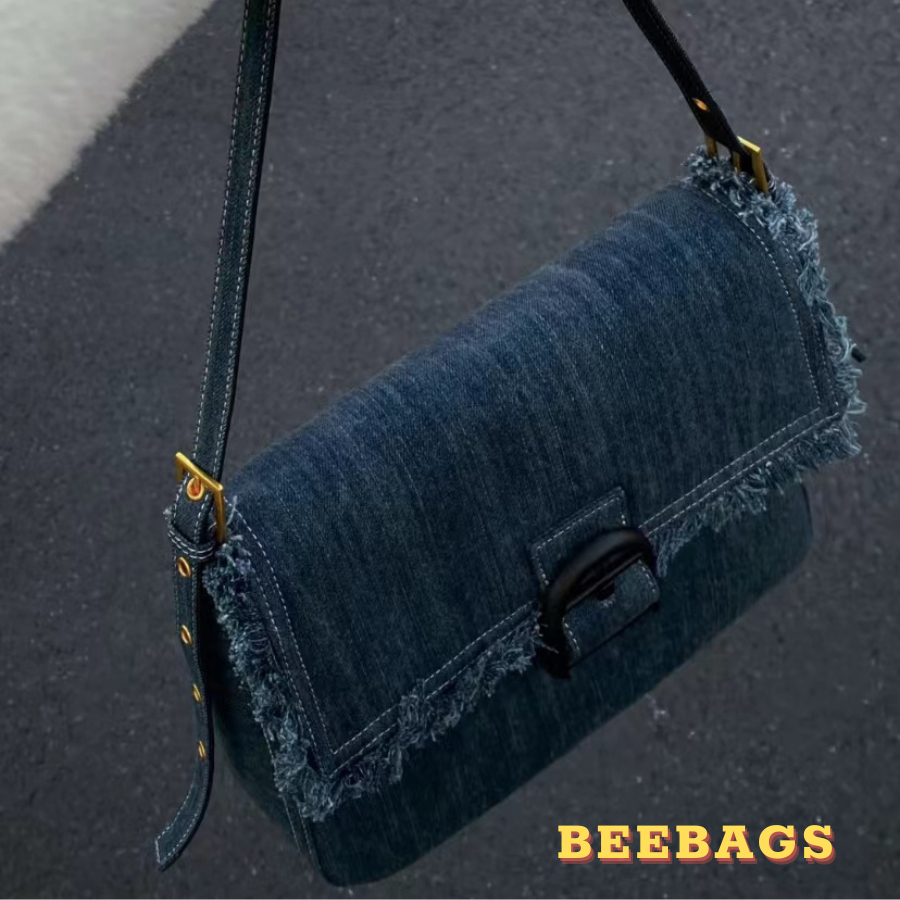 Túi Denim Tua Rua Đeo Vai Đeo Chéo Có Khóa Zip Đi Học, Đi Chơi | TX170 | Túi Đeo Vai Xanh Jeans Đựng Nhiều Đồ Phong Cách