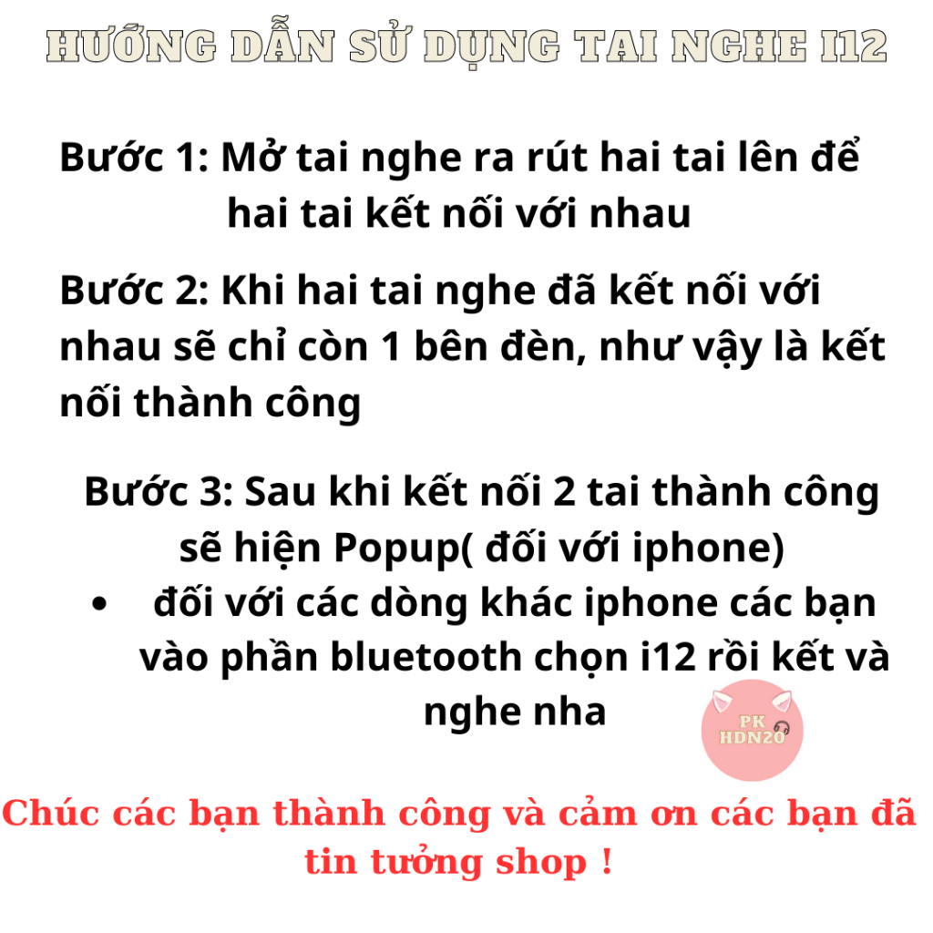 Tai nghe bluetooth i12 tws có mic đàm thoại
