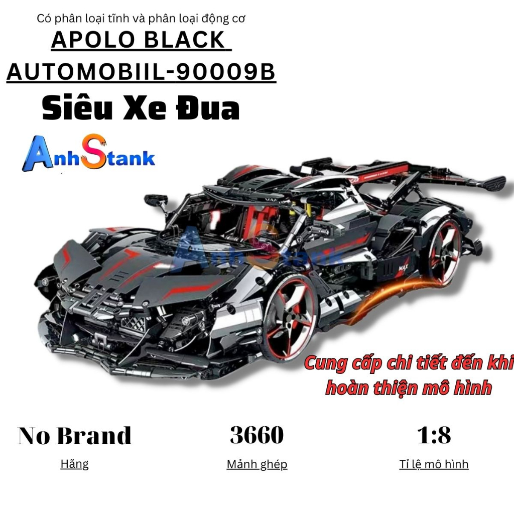 Mô hình lắp ráp siêu xe đua technic Apolo IE Black tỉ lệ 1:8 SKU 90009B 3660 chi tiết mảnh ghép