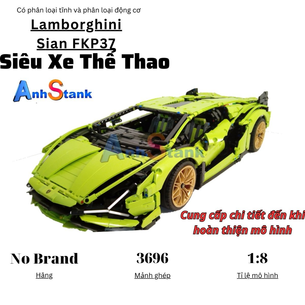 Mô hinh siêu xe technic Lamborghini Sian FKP 37 tỉ lệ 1:8 3696 PCS cung cấp bảo hành bởi Anhstank