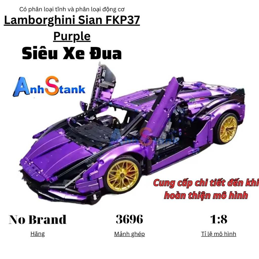 Mô hình lắp ráp siêu xe technic Lambo Sian FKP37 Purple tỉ lệ 1:8 3696 chi tiết mảnh ghép