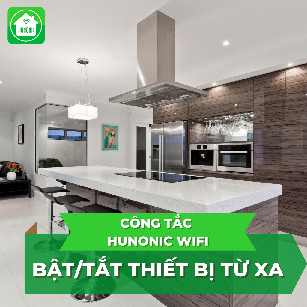 Công tắc cảm ứng Hunonic Datic 2 Nút + Ổ kết nối Wifi điều khiển mọi thiết bị từ xa qua điện thoại, 2 màu trắng và đen