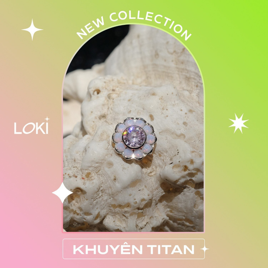 Khuyên tai Titan F136 chuẩn ASTM- HOA HỒNG ĐÁ MẶT TRĂNG