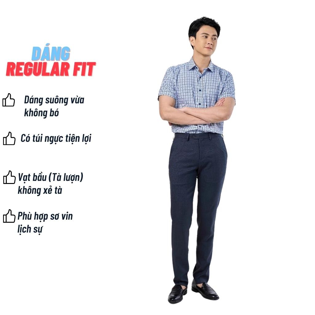 Áo sơ mi nam ngắn tay OWEN AR230080NT somi cộc công sở cao cấp vải sợi tre dáng suông tà lượn có túi màu trắng kẻ navy