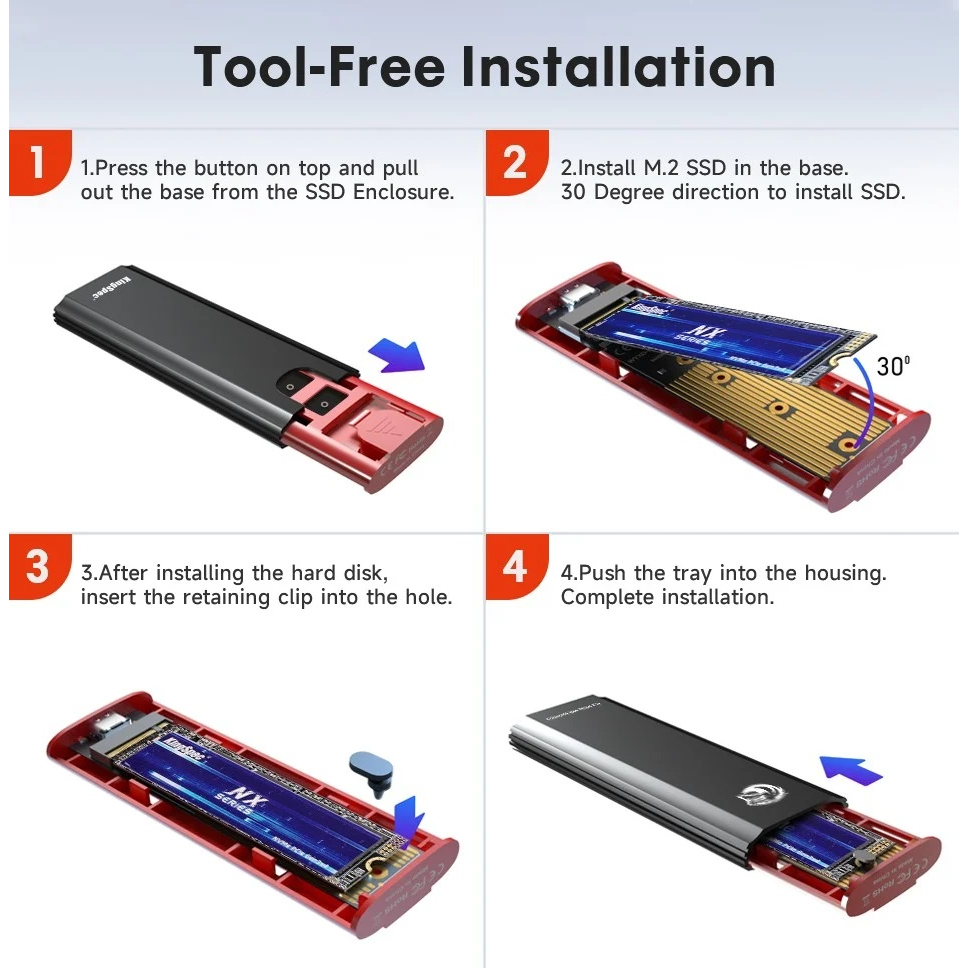 Box SSD M2 NVMe Type C KingSpec | Chuyển M.2 PCIe to USB làm ổ cứng di động