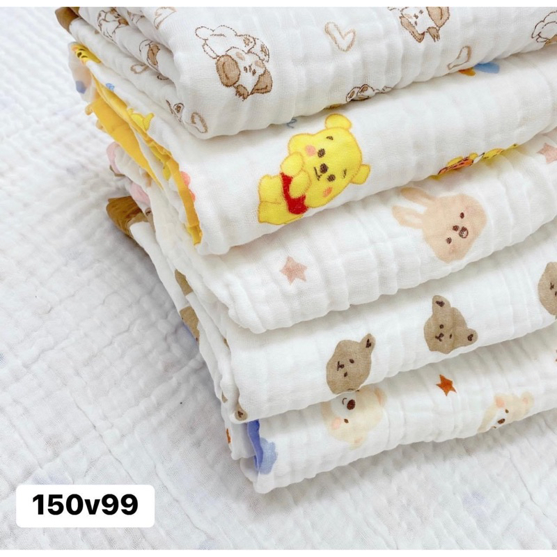 Khăn tắm xô đa năng 6 lớp nhiều hoạ tiết cho bé 110x110cm