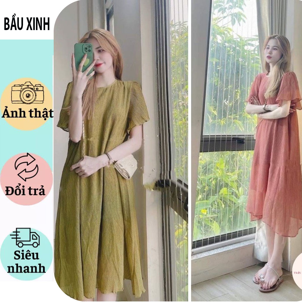 VÁY BẦU CÔNG SỞ DỰ TIỆC MÙA HÈ-ĐẦM BẦU THIẾT KẾ MAXI DÁNG DÀI TIỂU THƯ VOAN TƠ 2 LỚP MỀM MẠI FRESIZE