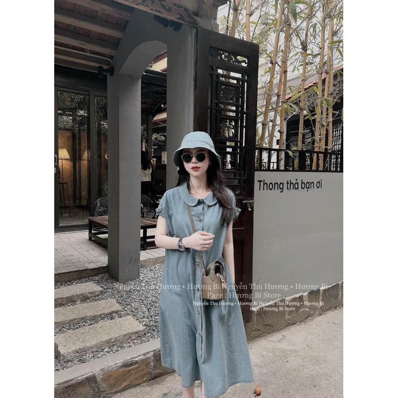 Váy bò babydoll nữ tay bồng, dáng xuông.Không kèm mũ