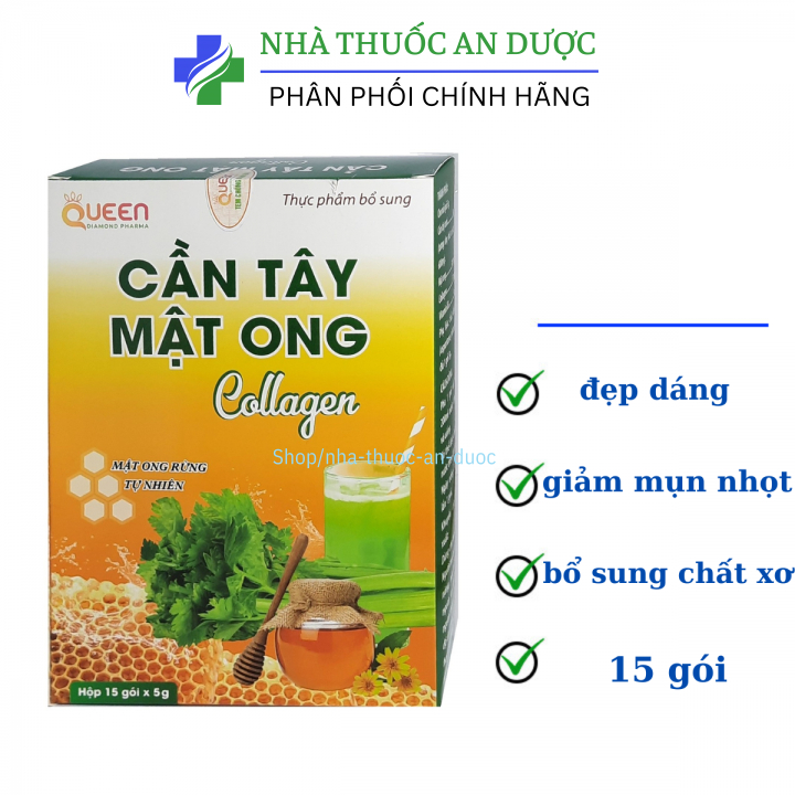 Cần tây collagel mật ong gíup bổ sung chất xơ, giảm mụn nhọt, rôm sảy hộp 15 gói