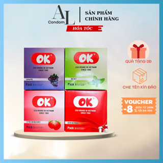 Bao cao su Ok siêu mỏng hộp 3 chiếc bcs hương bạc hà, dâu, nho
