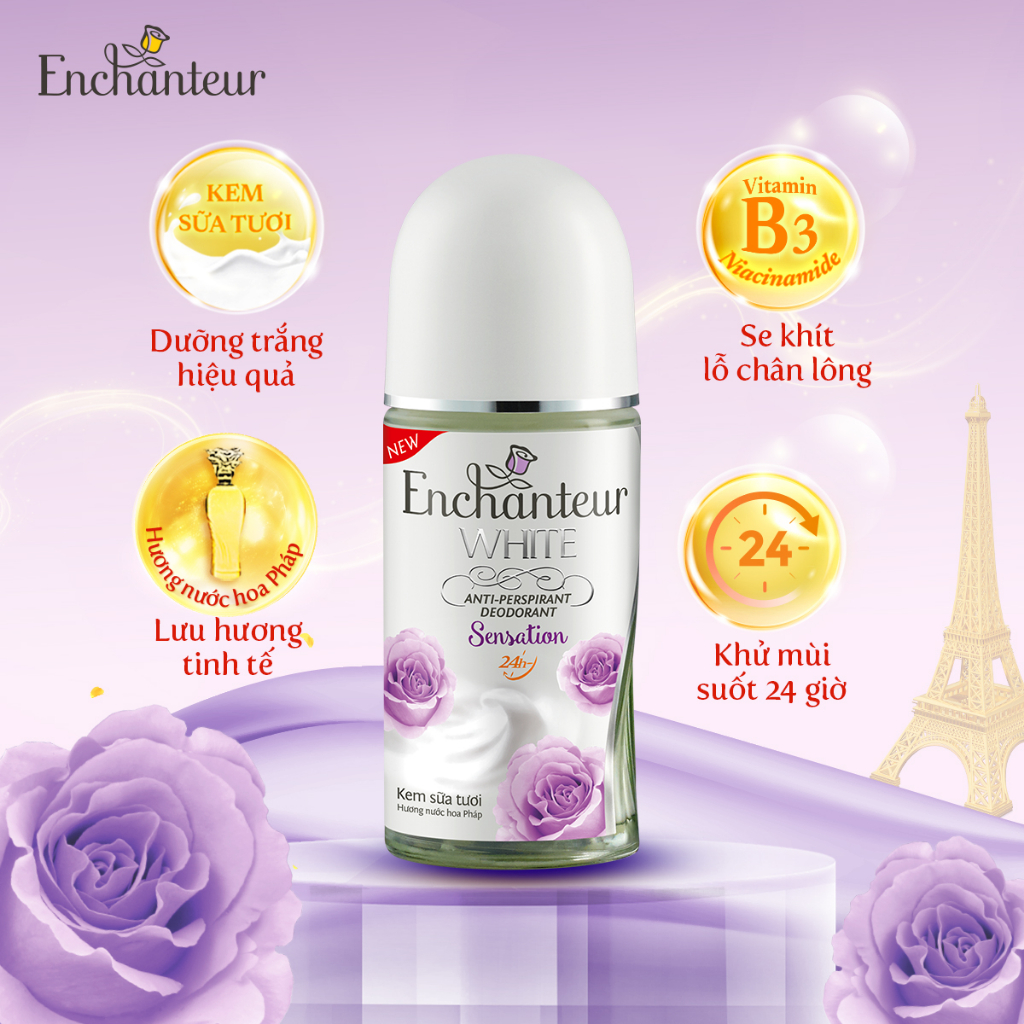 Combo 2 Lăn khử mùi trắng da Enchanteur hương Sensation 50ml/Chai