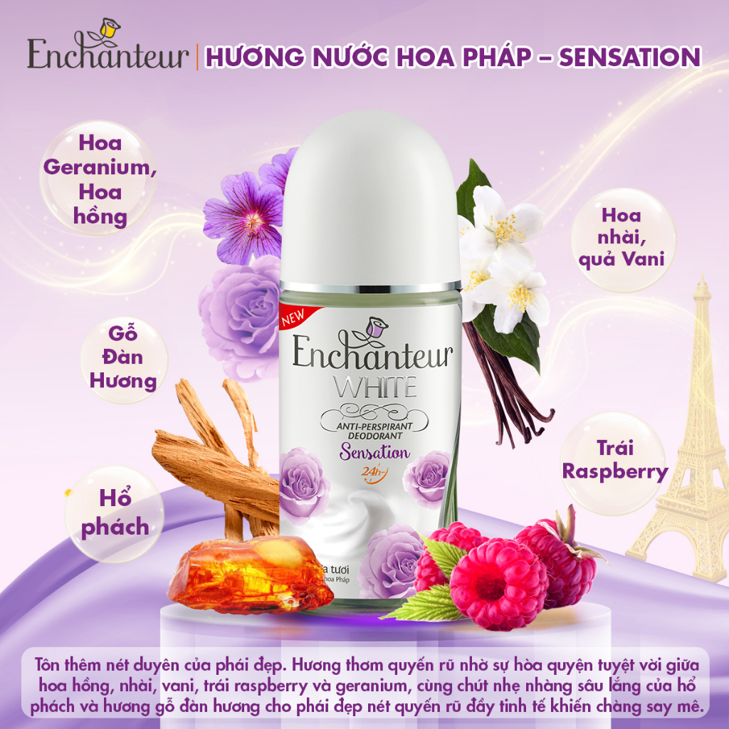 Combo 2 Lăn khử mùi trắng da Enchanteur hương Sensation 50ml/Chai