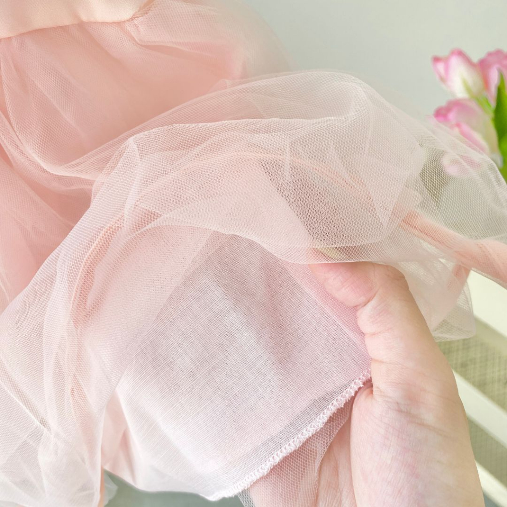 Đầm ren xòe công chúa tai thỏ nơ cho bé gái, váy phồng em bé nhiều tầng xinh xắn màu hồng, tím pastel nhẹ nhàng đáng yêu
