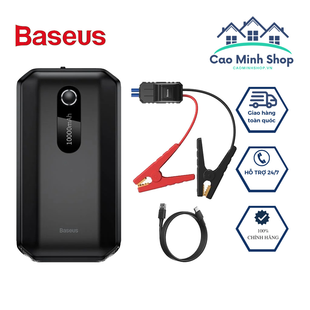 Bộ kích bình ắc quy Baseus BS-CH001 kiêm sạc dự phòng, pin 10000mAh, có đèn pin kiêm chức năng SOS - Cao Minh Shop
