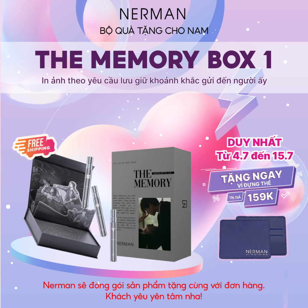 Bộ quà tặng nam giới in ảnh yêu thương THE MEMORY BOX Nerman-Sữa tắm gội 350ml&Gel vệ sinh nam 100ml&Gel rửa mặt 100ml