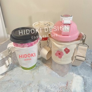 Túi Vải Thun Trơn In Đựng Ly Trà Sữa Cotton Canvas Bucket Tai Thỏ