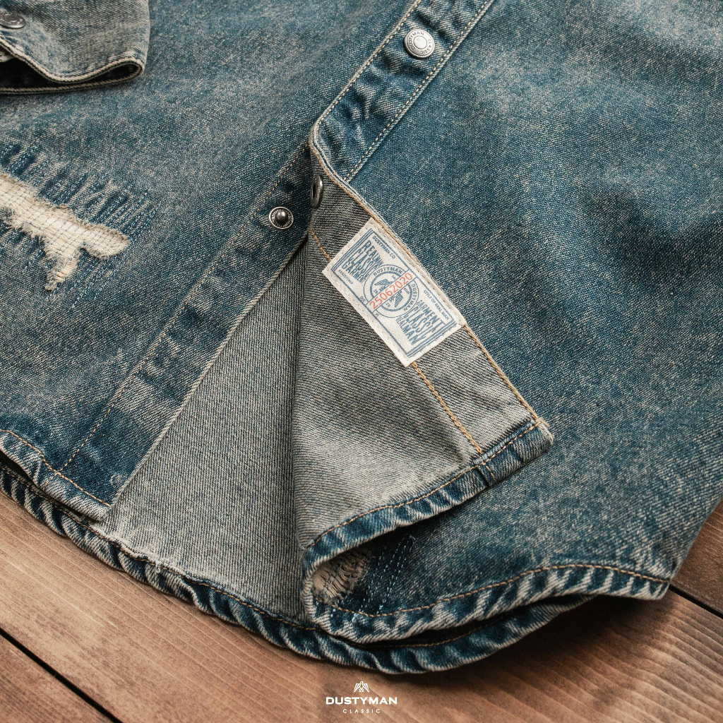 Áo Sơ Mi Denim Nam Túi Lé Phá Rách Bụi Bặm DUSTYMAN - Form Slim Fit - Weston
