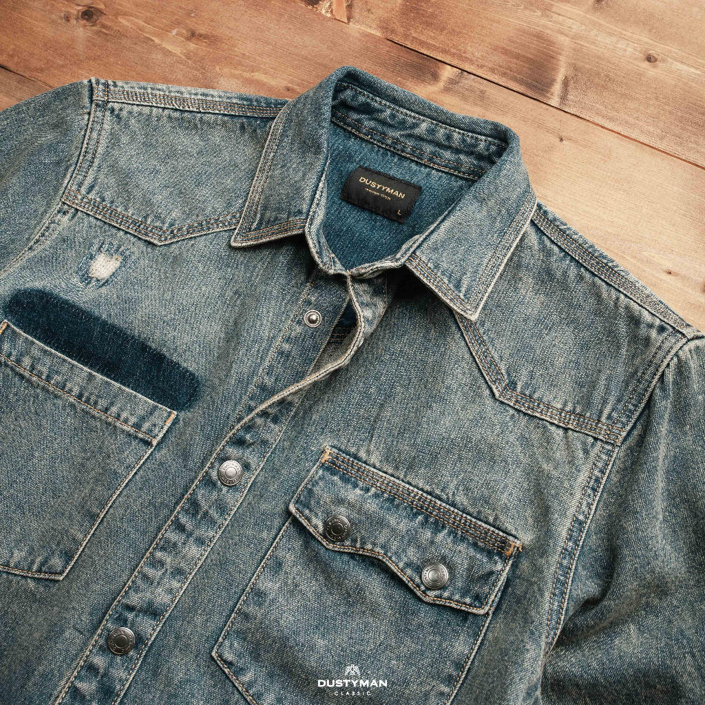 Áo Sơ Mi Denim Nam Túi Lé Phá Rách Bụi Bặm DUSTYMAN - Form Slim Fit - Weston