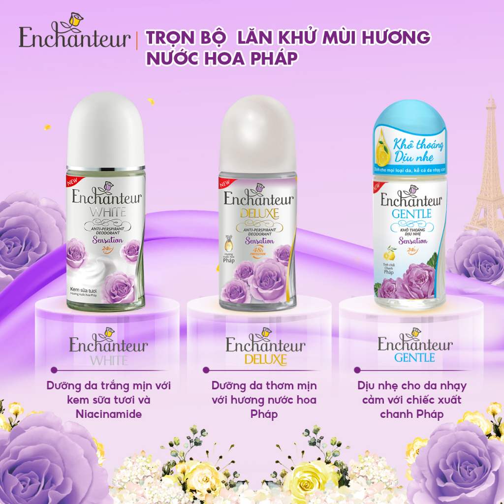 Combo 2 Lăn khử mùi trắng da Enchanteur hương Sensation 50ml/Chai