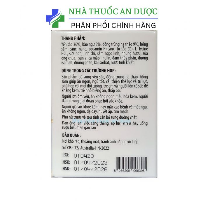 Yến sào thương hạng cao cấp bào ngư hồng sâm đong trùng hạ thảo giúp ăn ngủ ngon, tăng sức khoẻ hộp 70 ml