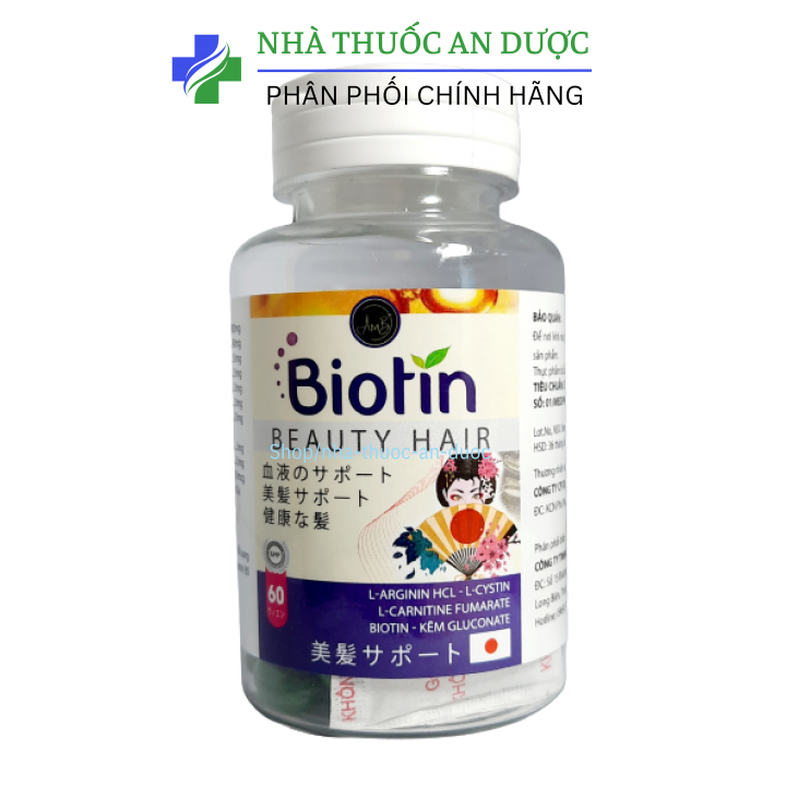 Viên uống BIOTIN BEAUTY HAIR giúp bổ huyết, đen tóc, giảm rụng tóc hộp 60 viên