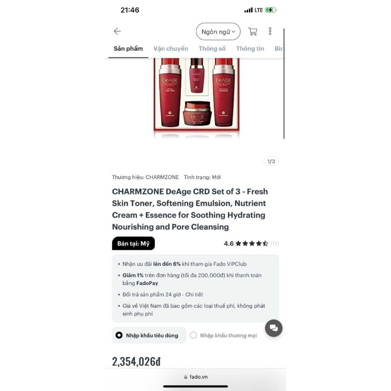 Bộ chăm sóc da ngăn lão hóa 4 món CHARMZONE DeAGE CRD