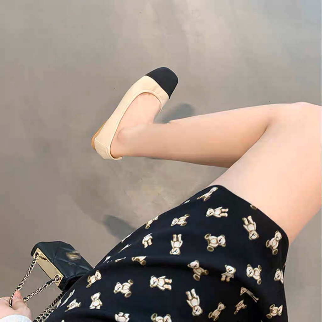 Giày búp bê nữ đế thấp 2 cm mũi tròn gót vuông mix hai màu đế chống trơn trượt hot 2023 BO SHOP
