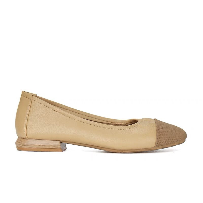 Giày búp bê nữ đế thấp 2 cm mũi tròn gót vuông mix hai màu đế chống trơn trượt hot 2023 BO SHOP