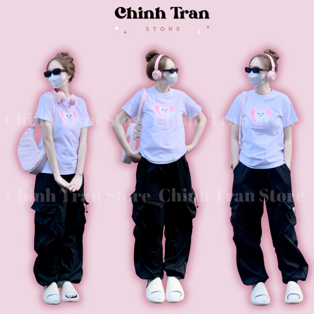 Áo thun Baby Tee in hình Mèo Trắng dễ thương chất cotton 100% co giãn 2c form vừa đủ size