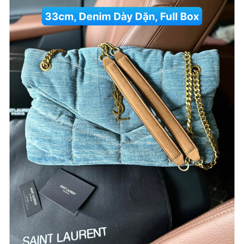 Túi Tote Đeo Vai YSL Denim Puffer Chain Bag Jean Jeans Size 33 Full Box Vừa A4 (NHẮN TRƯỚC SHOP KIỂM KHO)