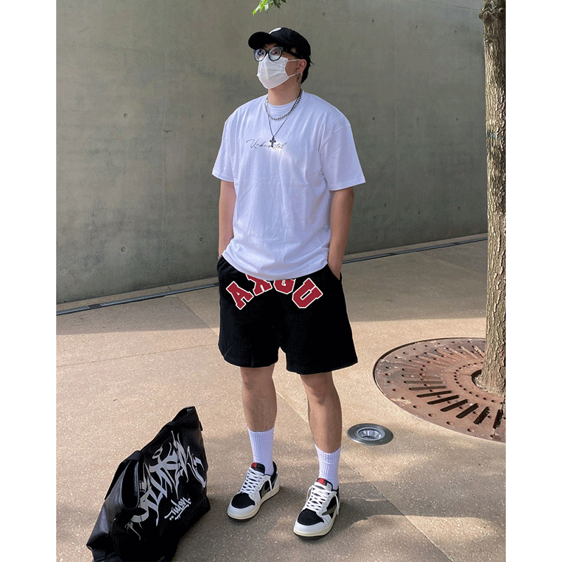 Quần Thun Ngố Nam Họa Tiết Nổi AGNU HeiLit Short Nỉ Đùi Dày Dặn Có Túi Kết Hợp Dây Rút