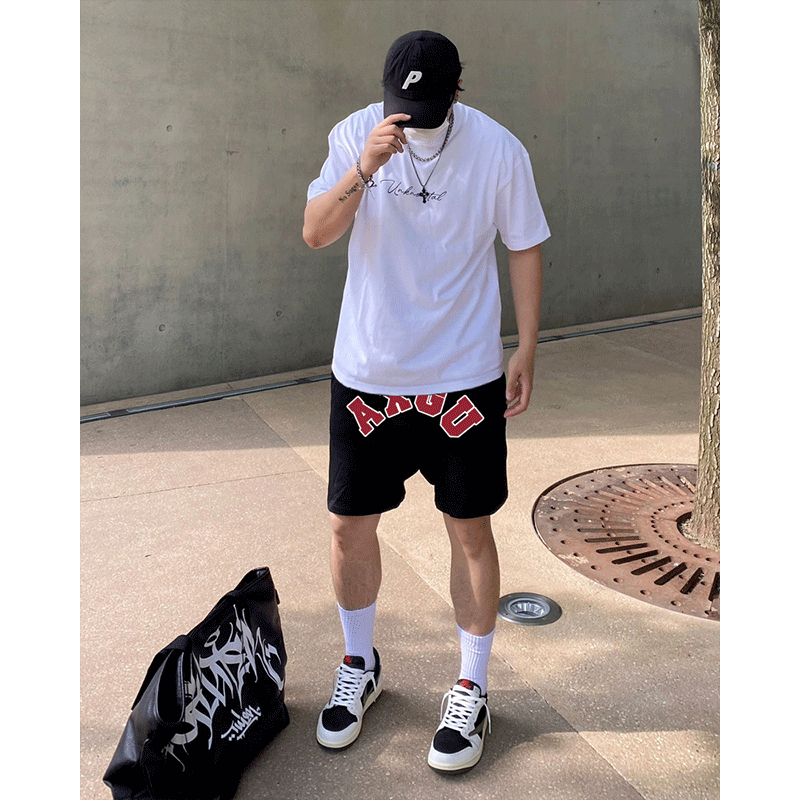 Quần Thun Ngố Nam Họa Tiết Nổi AGNU HeiLit Short Nỉ Đùi Dày Dặn Có Túi Kết Hợp Dây Rút