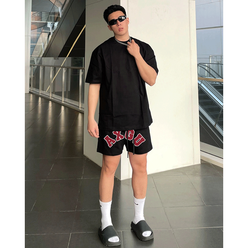 Quần Thun Ngố Nam Họa Tiết Nổi AGNU HeiLit Short Nỉ Đùi Dày Dặn Có Túi Kết Hợp Dây Rút