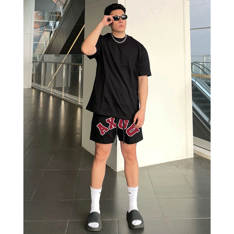 Quần Thun Ngố Nam Họa Tiết Nổi AGNU HeiLit Short Nỉ Đùi Dày Dặn Có Túi Kết Hợp Dây Rút