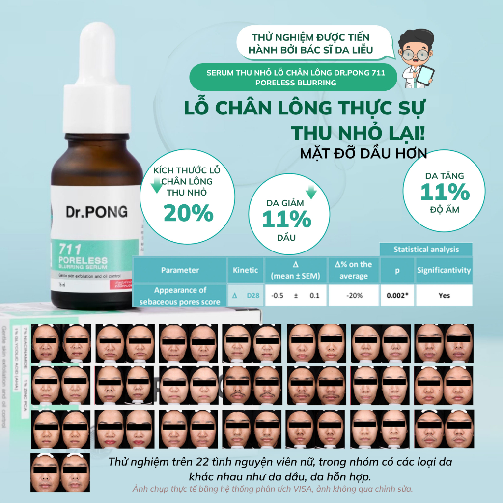 Serum thu nhỏ lỗ chân lông Dr.PONG 711 Poreless Blurring 16ml