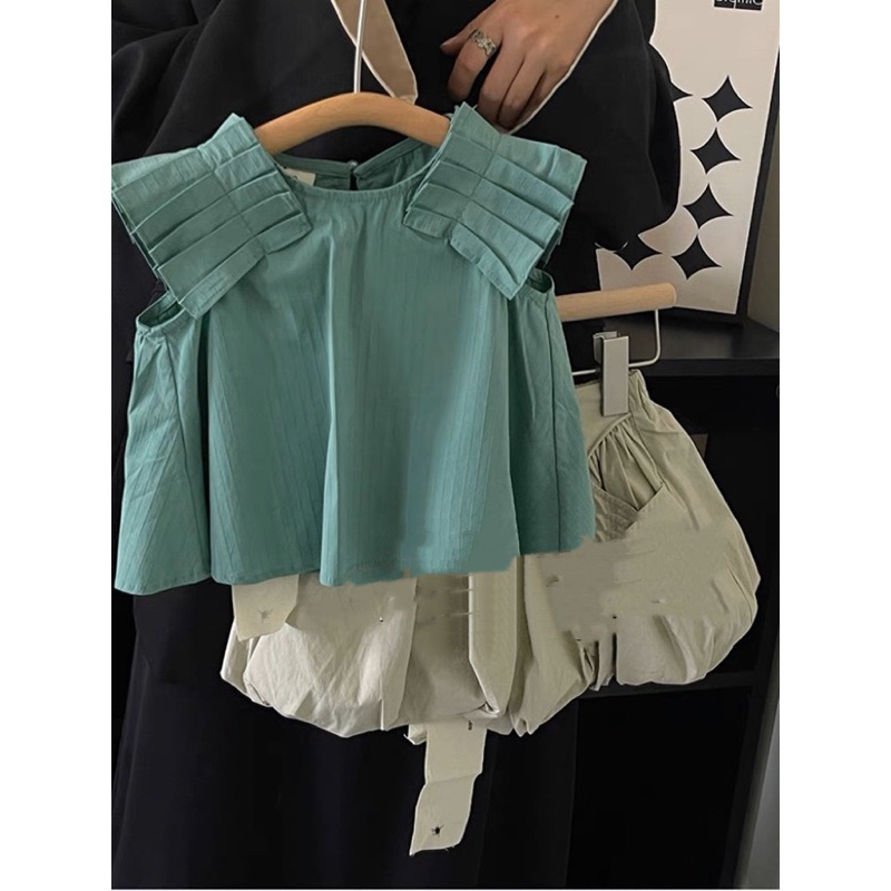 10-30kg set áo xếp ly vai kèm quần bí siêu xinh cho bé, set đồ xinh bé gái, váy công chúa bé gái