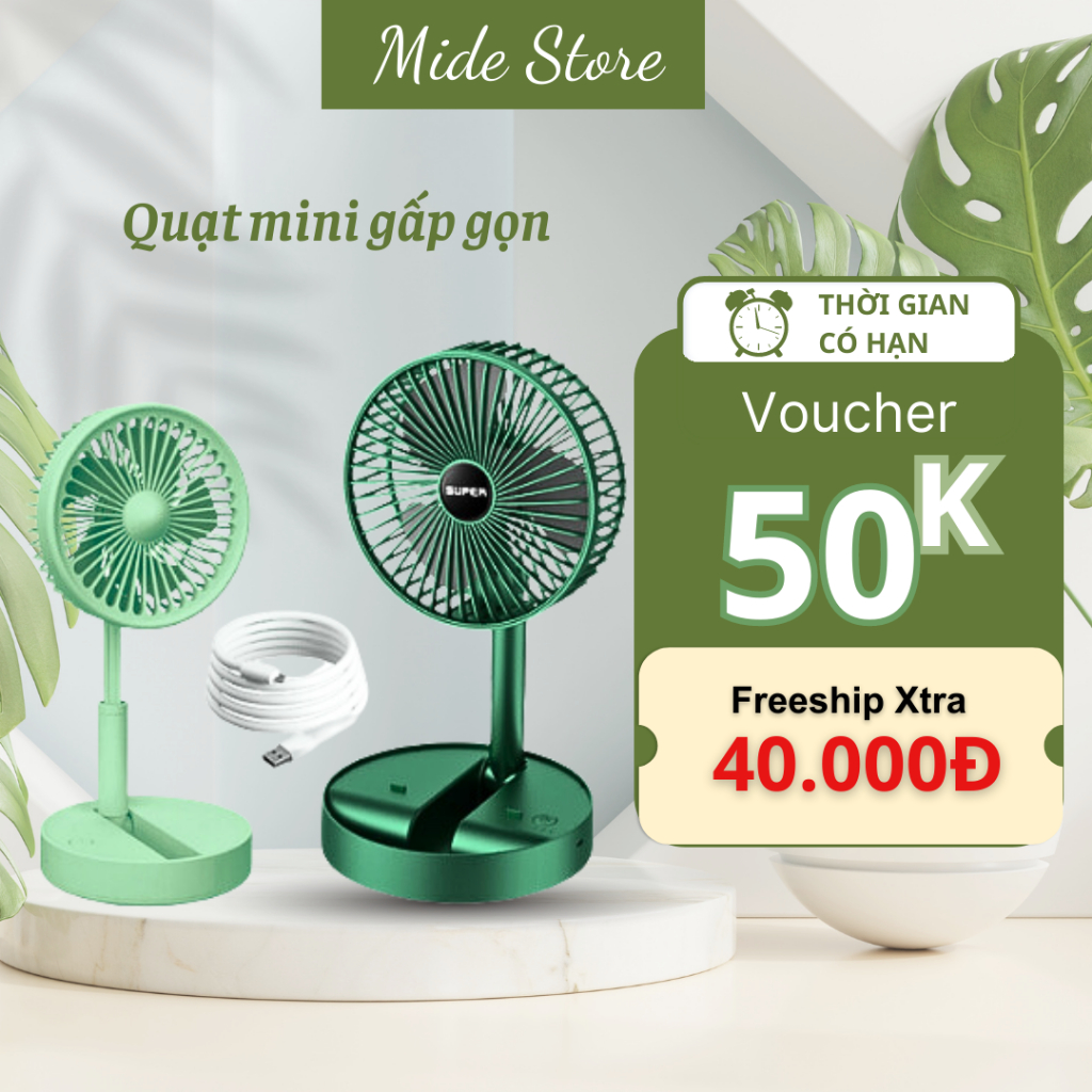 Quạt Tích Điện Gấp Gọn Có Chân Đế Để Bàn Tròn, Có Thể Điều Chỉnh Độ Cao, Sử Dụng Cổng Sạc Usb Tiện Lợi