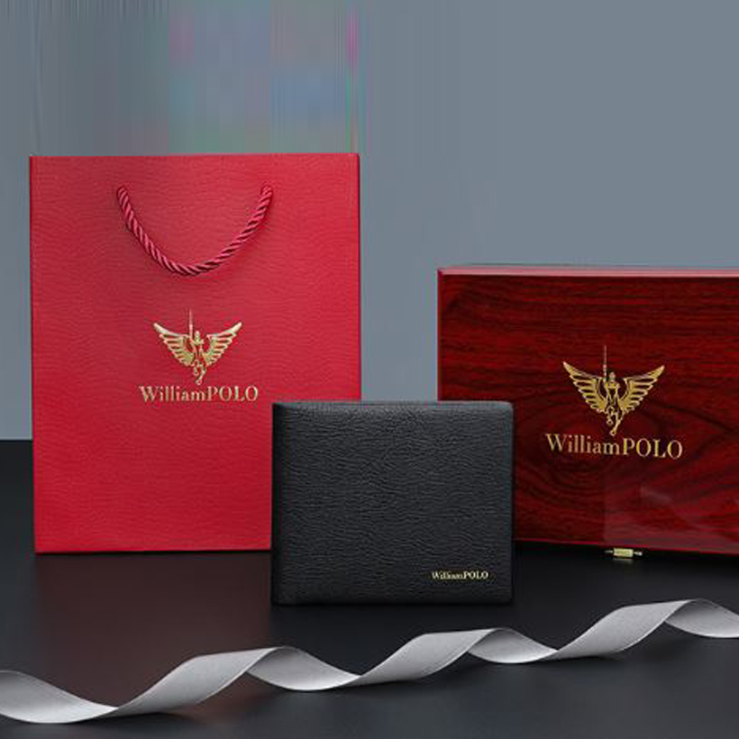 Ví da nam cao cấp Full hộp hàng hiệu WilliamPOLO chất liệu da Bò nguyên tấm - POLO 211543-A