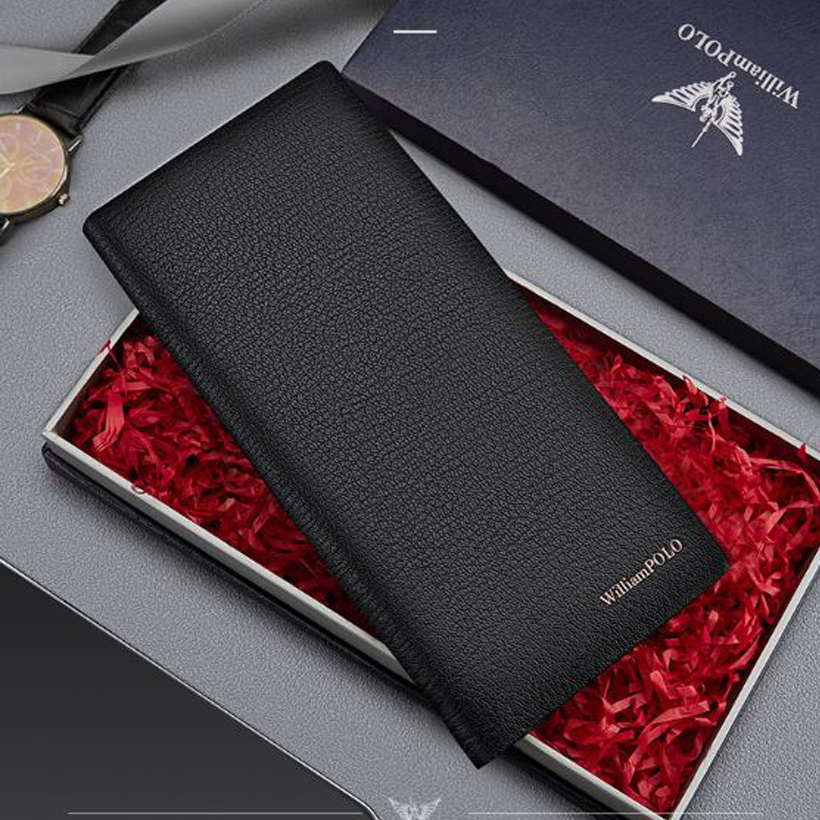 Ví dài nam cầm tay Full hộp hàng hiệu WilliamPOLO chất liệu da Bò nguyên tấm - POLO 221588