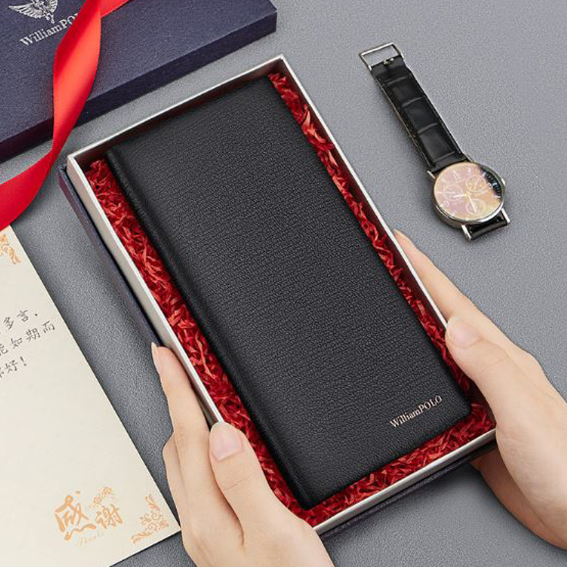Ví dài nam cầm tay Full hộp hàng hiệu WilliamPOLO chất liệu da Bò nguyên tấm - POLO 221588
