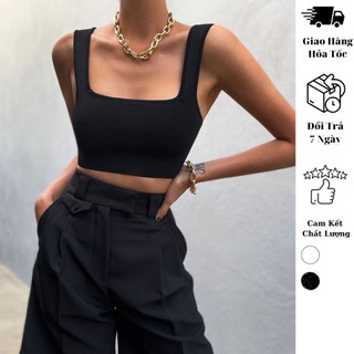 Áo croptop nữ hai dây bản to JUNE.SG chất thun bo gân co giãn D040