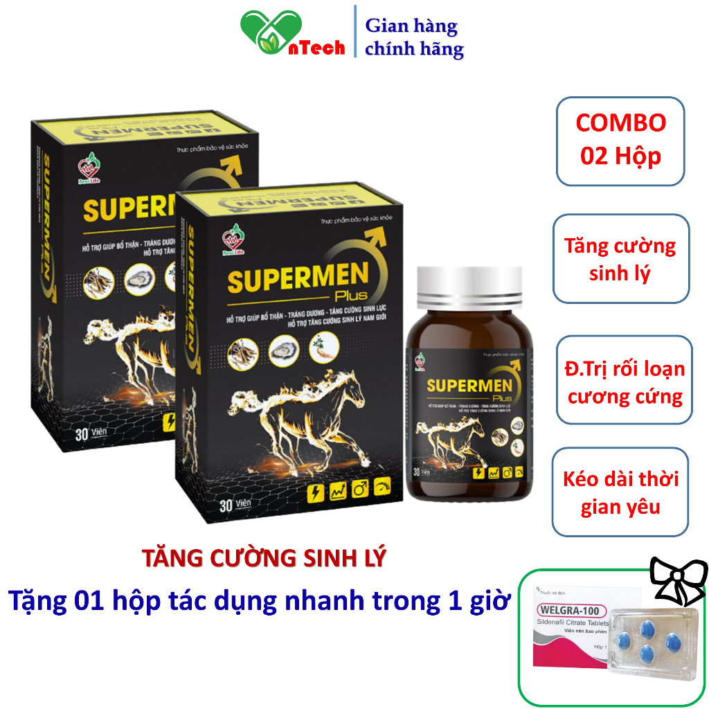 Tăng cường sinh lý Best life SUPERMEN Plus cải thiện tình trạng xuất tính sớm rối loạn cương dương combo 2 hộp 30 viên