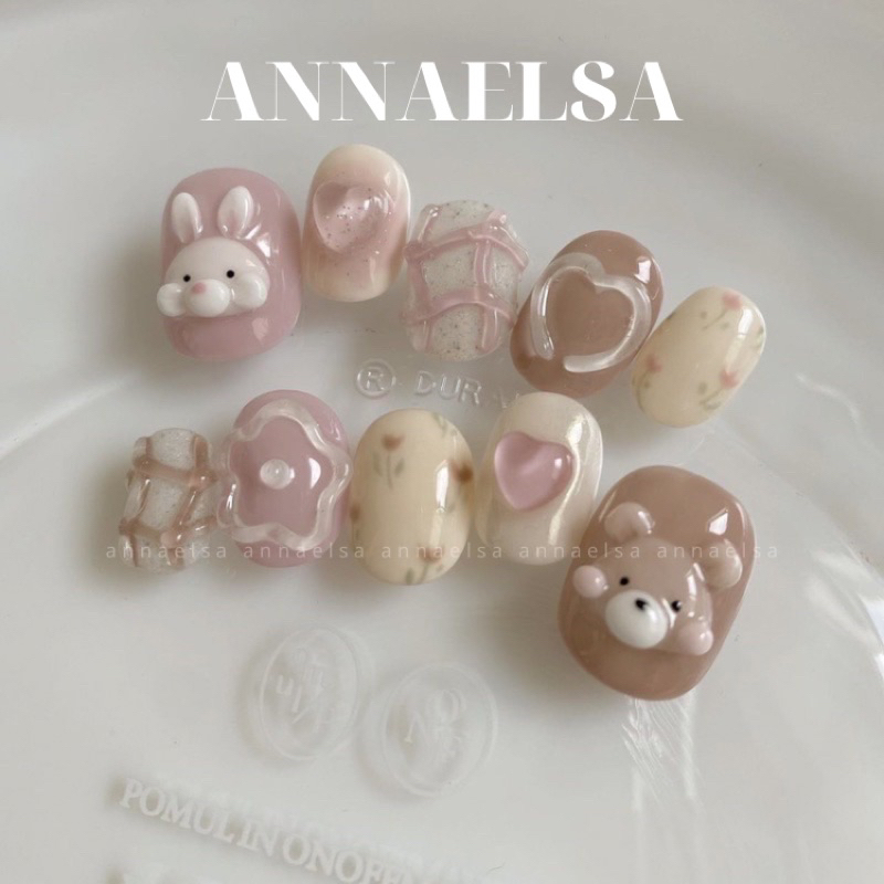 ANNAELSA Nail Box Thiết Kế -Móng Úp Các Mẫu Gấu Dễ Thương Nhiều Màu Sắc B027