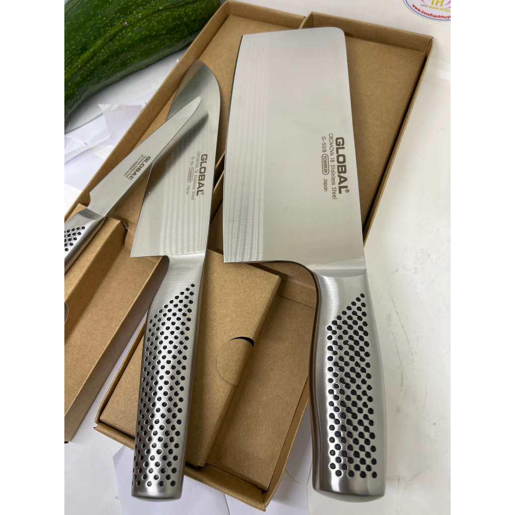 Bộ 3 dao Nhật Ryoji dòng cao cấp Global inox Cromova18 toàn thân thủ công siêu sắc bén nhà bếp