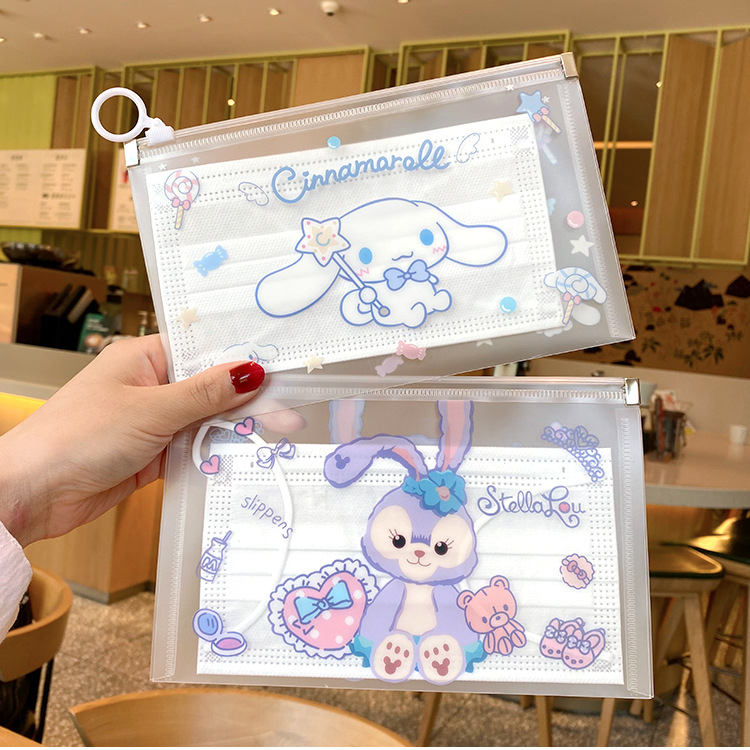 Túi zip gấu dâu hoạt hình cute, túi đựng bút, đựng đồ cá nhân lụa mờ có khóa kéo