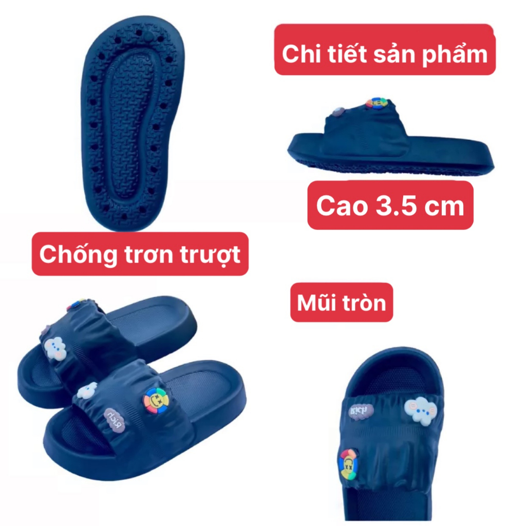 Dép bánh mì nữ quai ngang nhúm có gắn sticker đế cao 3cm đi mưa chất liệu eva kiểu dáng unisex ulzzang-giày dép 555