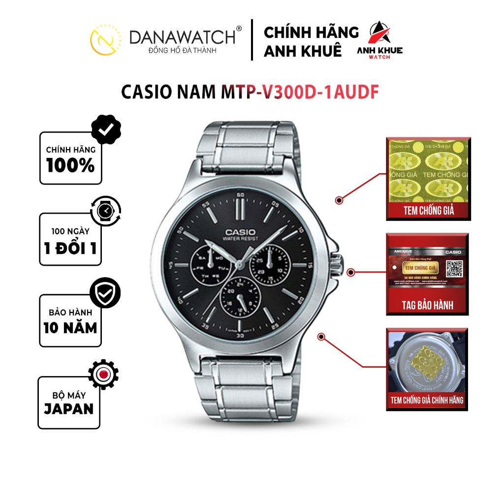 Đồng hồ Casio Nam chính hãng Casio Nhật Bản MTP-V300D-1AUDF thép không gỉ chống nước tốt