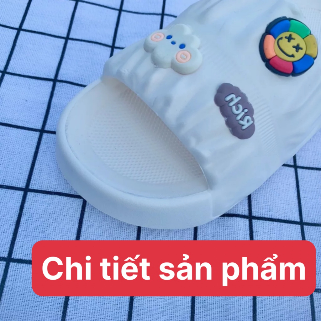 Dép bánh mì nữ quai ngang nhúm có gắn sticker đế cao 3cm đi mưa chất liệu eva kiểu dáng unisex ulzzang-giày dép 555