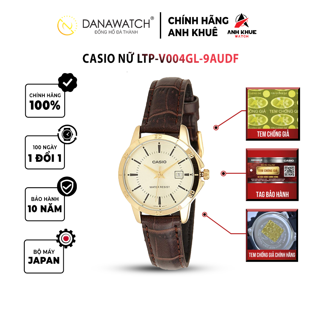 Đồng hồ Casio Nữ chính hãng Casio Nhật Bản LTP-V004GL-9AUDF dây da chính hãng chống nước tốt